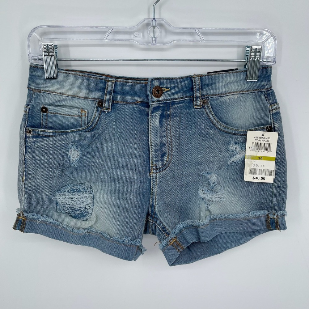 Lucky Brand NWT Women's Blue Distressed Cuffed Hem Riley Denim Shorts Size 14